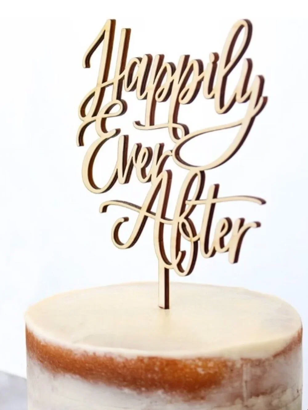 NWT TX Acrylic Cake Topper Happily Ever After in Gold Weddings Wedding Shower